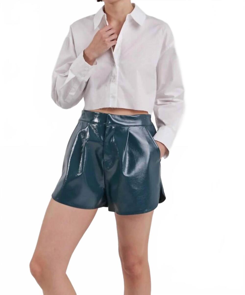 NEW GREY LAB high-waisted faux leather shorts in dusty green